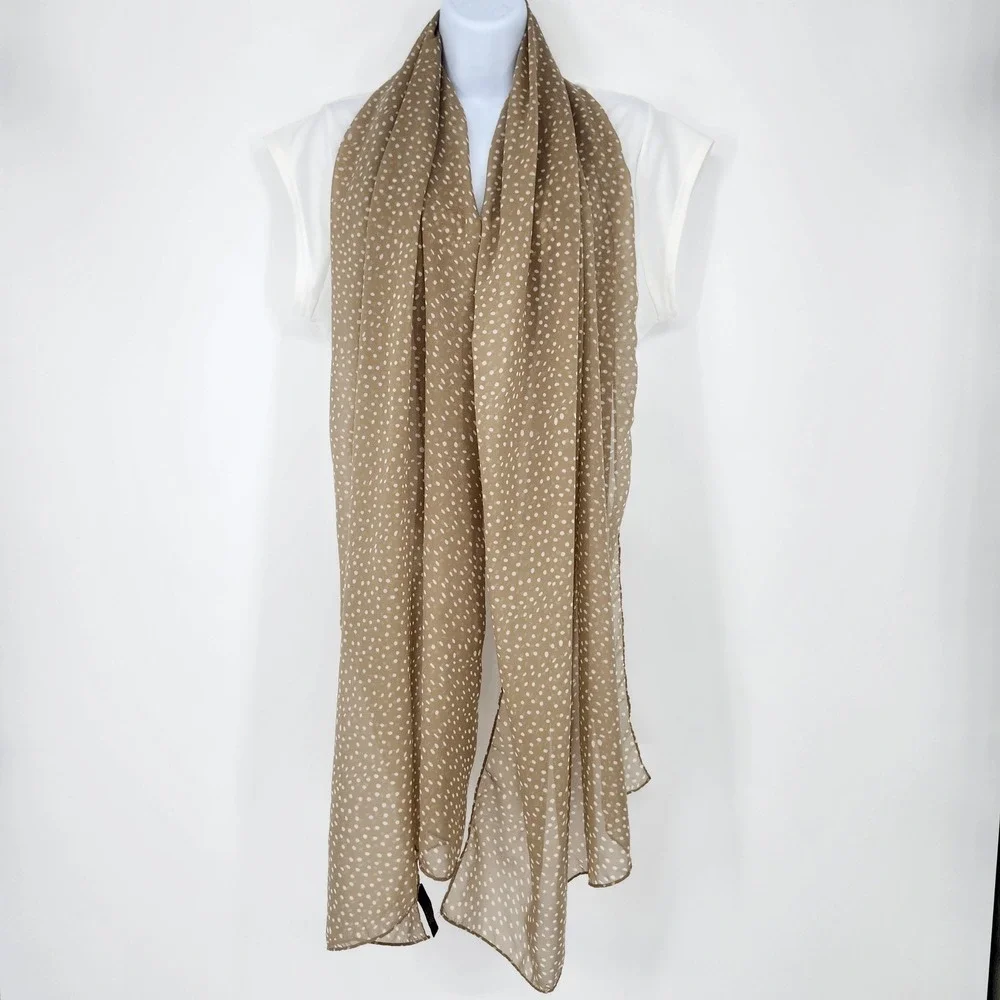 The Limited Tan‎ White Dot Deer Print Scarf Lightweight Sheer Chiffon Old Money